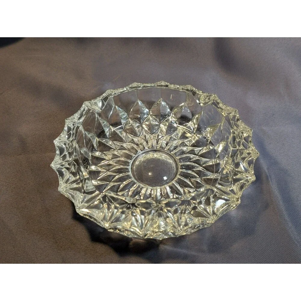 Large Heavy  Clear Glass Vintage Ashtray 4 Rests Round Circular 7